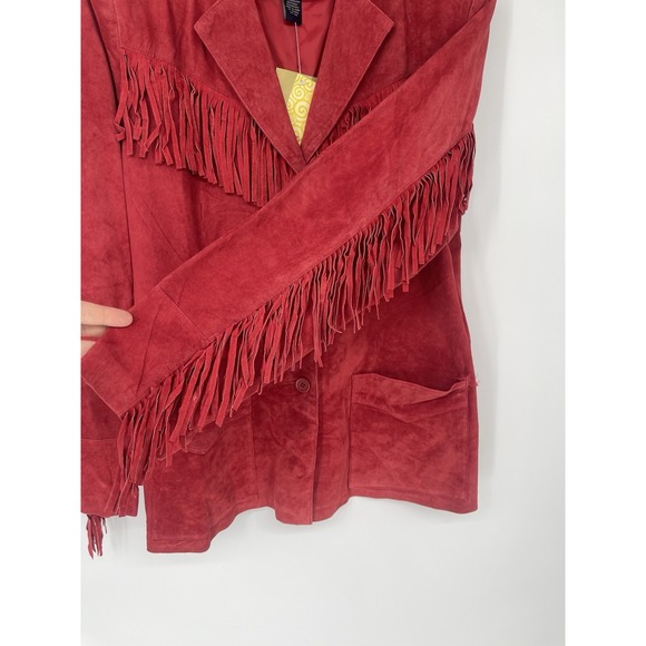 Denim & Co. Red Jacket L . Vintage New Damage To One Pocket Pit To Pit 22 Fringe - Picture 5 of 8